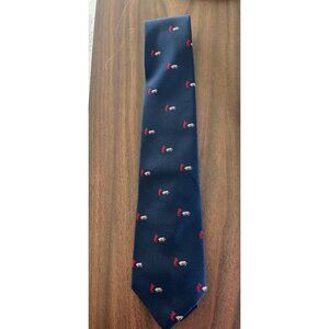 Vintage Men’s ROOSTER Tie Navy With Red Bear & Beige Dog Polyester And Silk Wove
